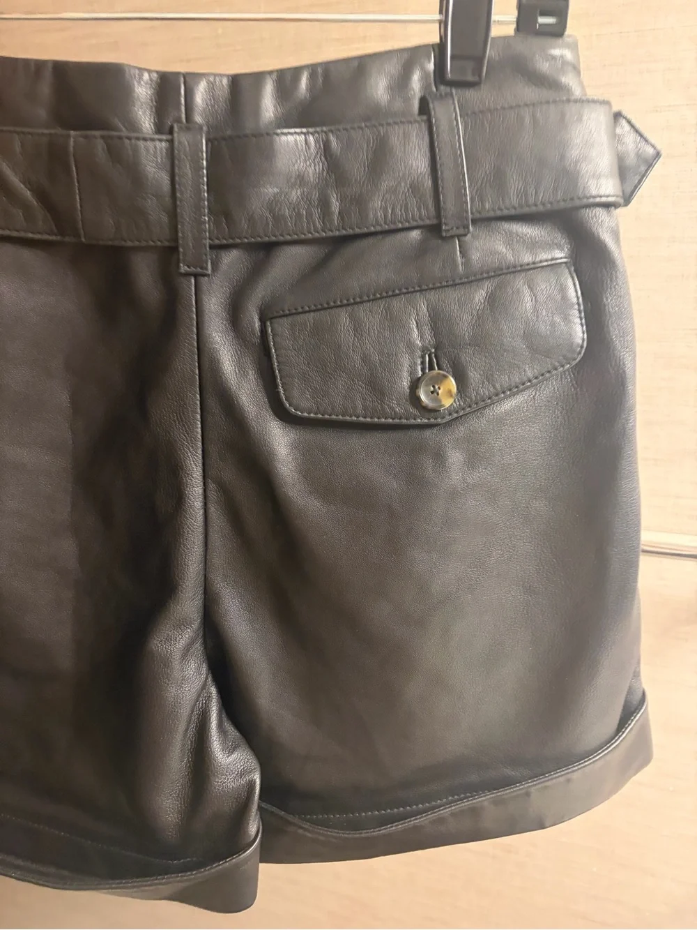 baldwin Black Faux Leather High-Waist Belted Shorts